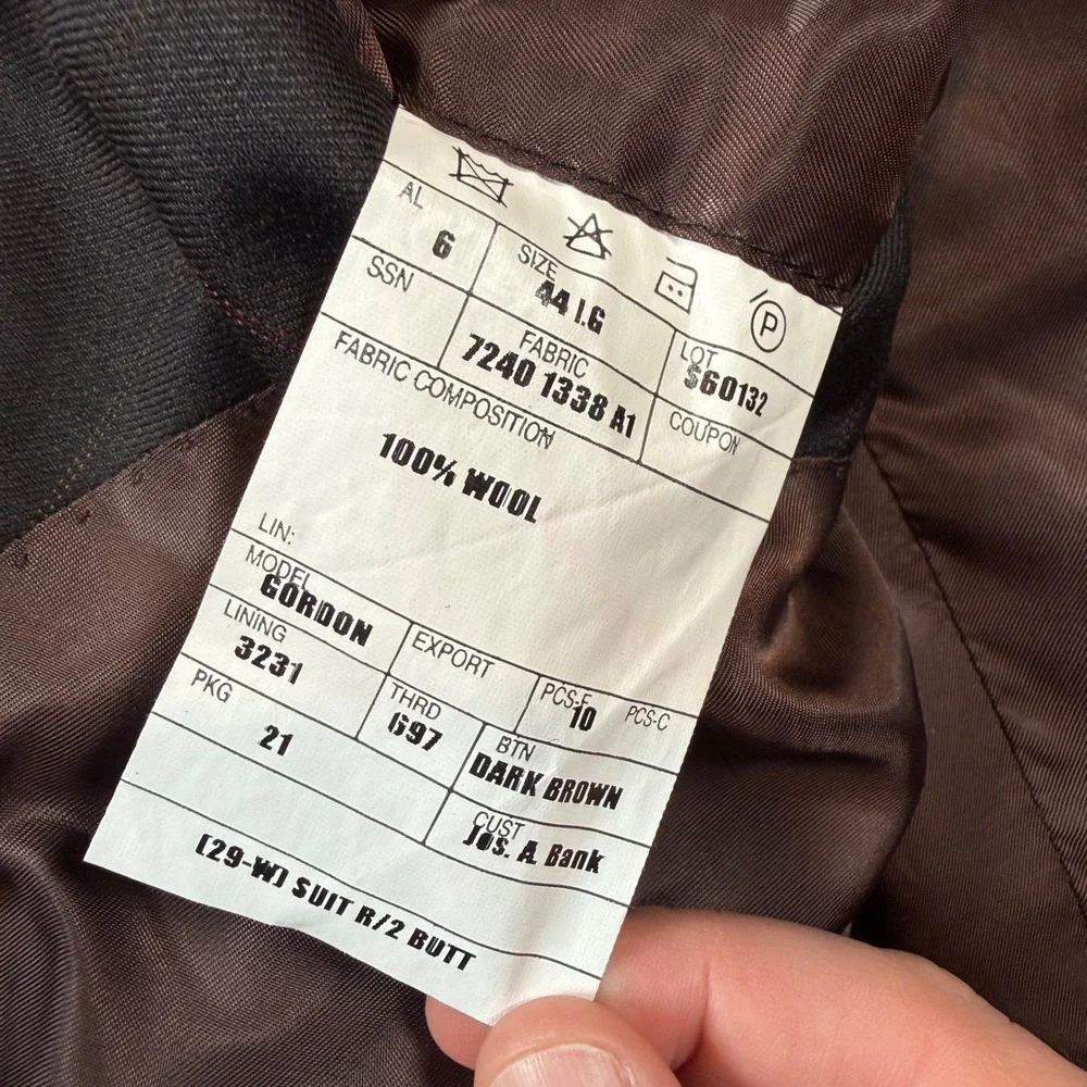 Jos. A. Bank Suit Mens 44LG Dark Brown Windowpane 100% Wool Signature Collection